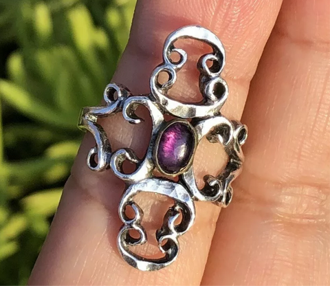 Vintage Abstract Sterling Silver Amethyst Ring