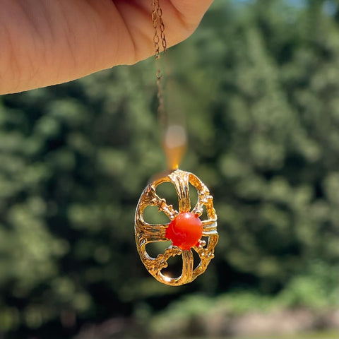 1970’s Gold Filled Open Work Genuine Carnelian Necklace