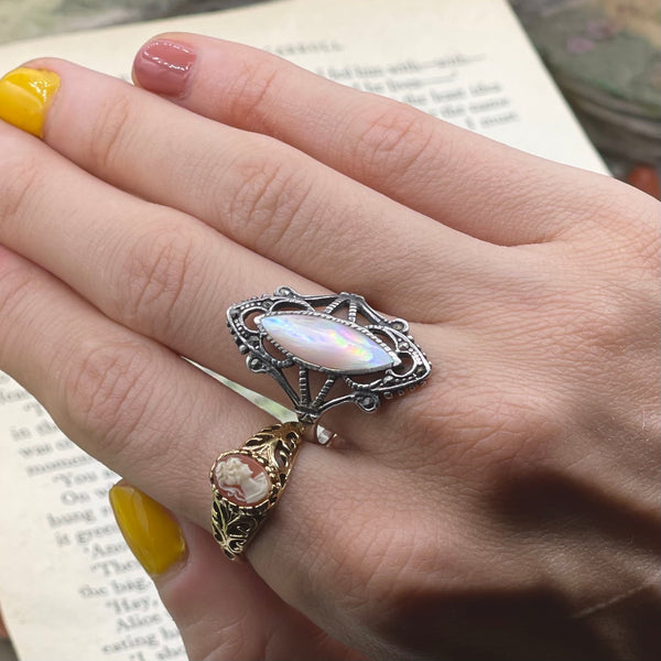 Vintage Sterling Silver Mother of Pearl Open Work Ring