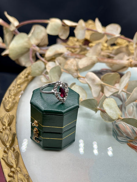 Vintage 14kt Solid White Gold Ring with Ruby
