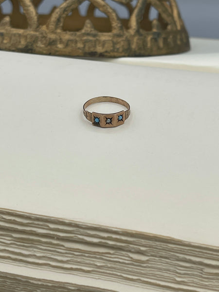 Antique Seed Pearl & Turquoise 10kt Rose Gold Ring