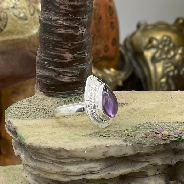 Sterling Silver Purple Gem Tear Drop Ring