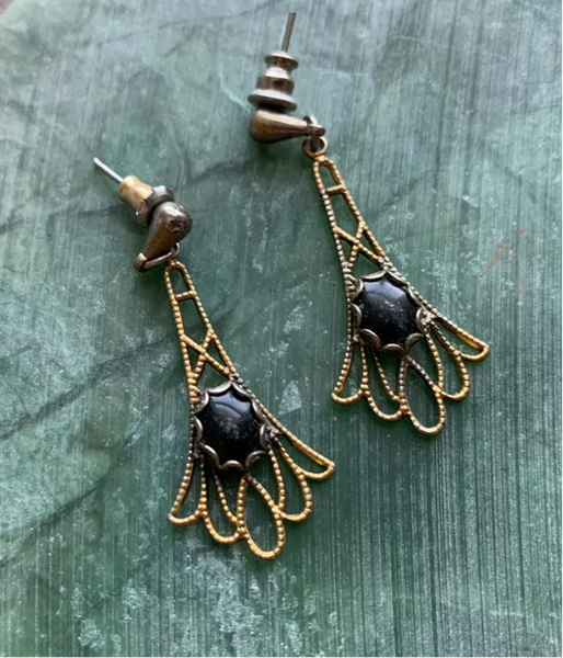 Vintage Art Nouveau Onyx Earrings