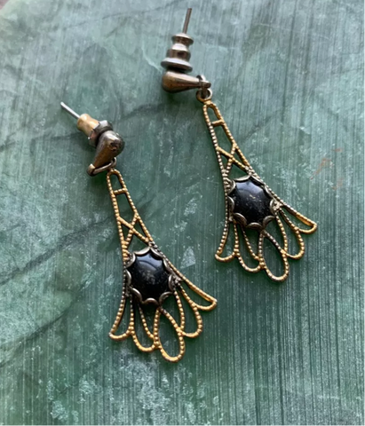 Vintage Art Nouveau Onyx Earrings