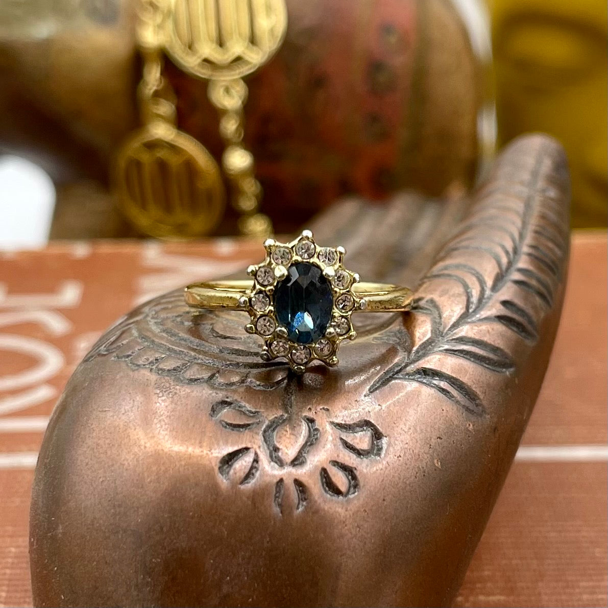Vintage Unmarked Ring with Blue Gem and Halo
