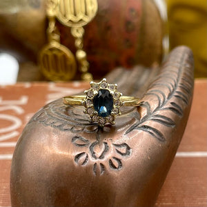 Vintage Unmarked Ring with Blue Gem and Halo