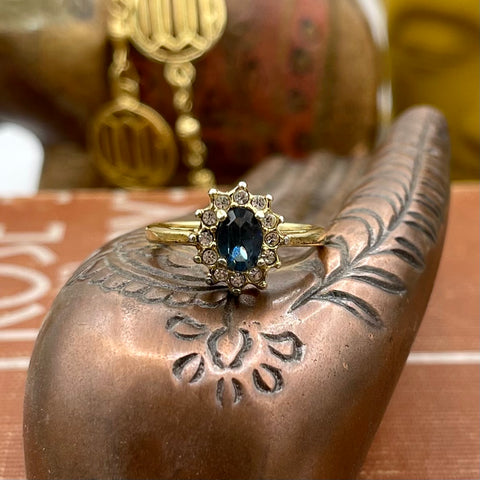 Vintage Unmarked Ring with Blue Gem and Halo