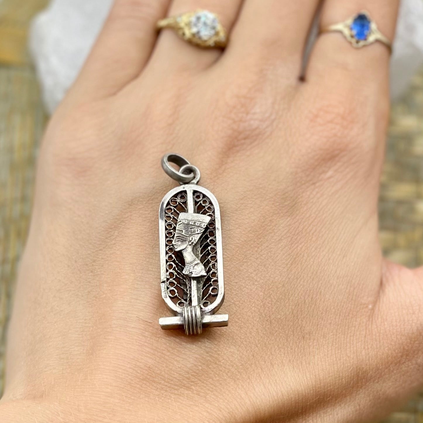 Vintage Egyptian Revival Silver Nefertiti Pendant