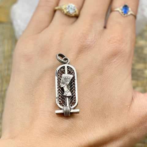 Vintage Egyptian Revival Silver Nefertiti Pendant