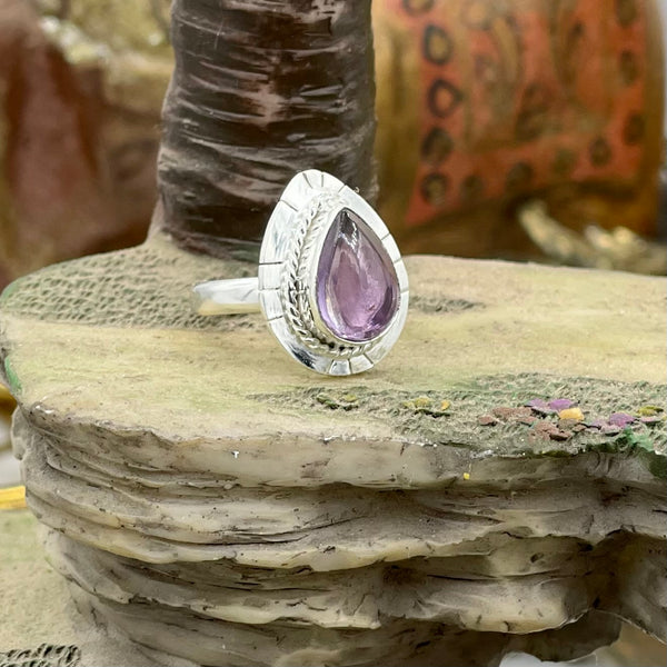 Sterling Silver Purple Gem Tear Drop Ring