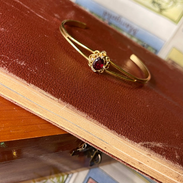 Vintage Prong Set Garnet Gem Cuff Bracelet
