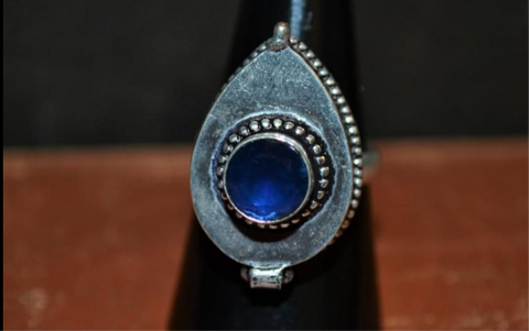 Handmade 925 Silver Poison Ring with Deep Blue Gem