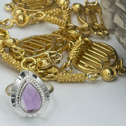 Sterling Silver Purple Gem Tear Drop Ring