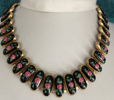 1940’s Hand Painted Floral Panel Necklace
