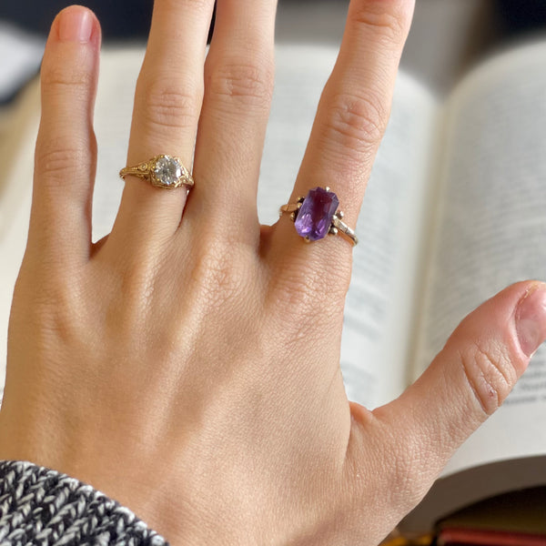 Victorian England 9ct Gold Fancy Cut Amethyst Ring - Unique Setting