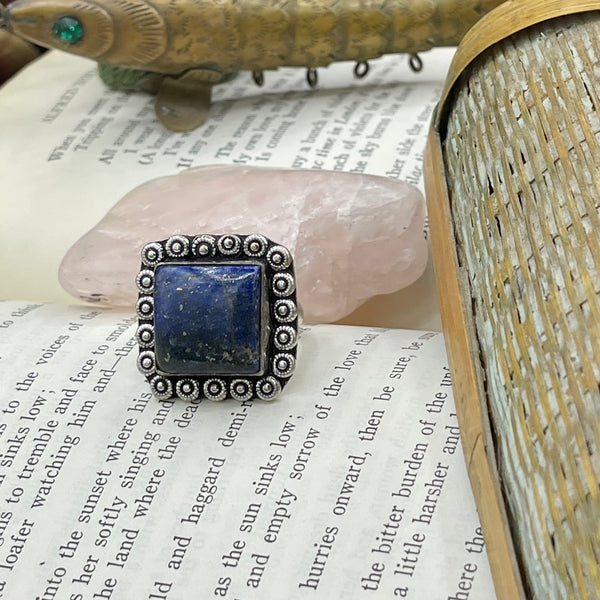 Large Square Lapis Sterling Statement Ring