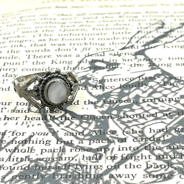 OLD Estate Find Sterling Silver Moonstone Open Work Ring