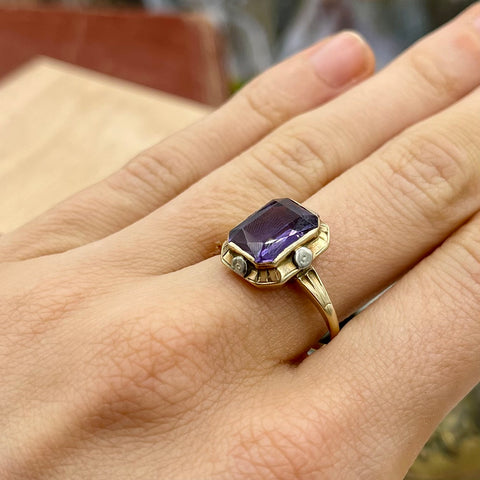 Vintage 10kt Yellow and White Gold Amethyst Ring