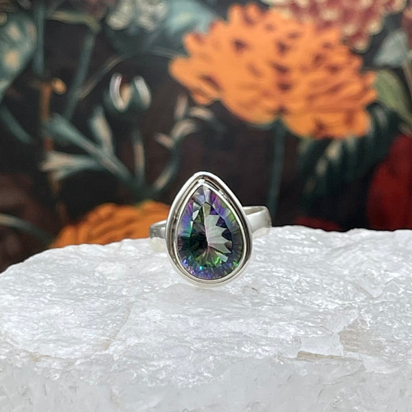 Rare Sterling Silver Mystic Topaz Teardrop Ring