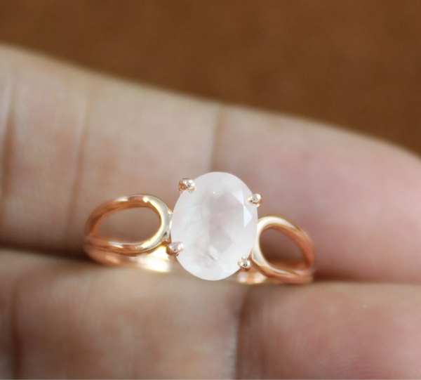 Handmade Rose Gold Genuine Natural Rose Quartz Ring