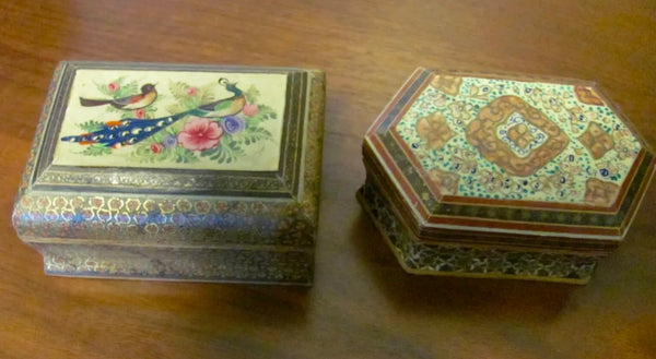 Vintage Bohemian Hand painted Wooden Ring/Trinket Boxes