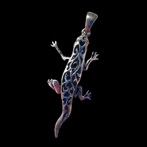 Unusual Vintage Sterling Silver Articulated Open Work Lizard Pendant