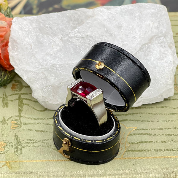 Sterling Silver Mid Century Ring with Faceted Garnet Gemstone