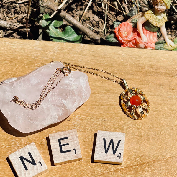 1970’s Gold Filled Open Work Genuine Carnelian Necklace