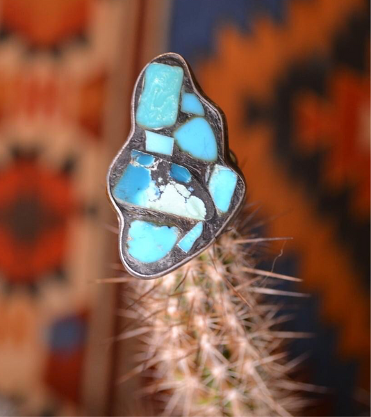 Vintage Inlay Turquoise Abstract Ring