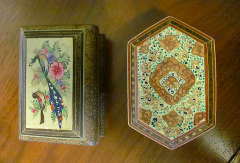Vintage Bohemian Hand painted Wooden Ring/Trinket Boxes