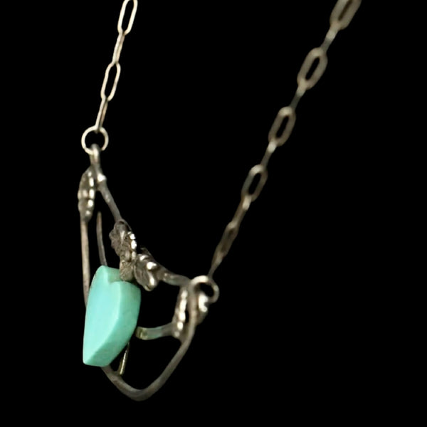 RARE Vintage 1970’s Sterling Silver and Turquoise Heart Ornate Necklace