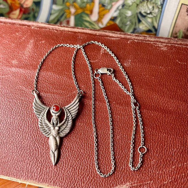 RARE 1980’s  Sterling Silver Winged Isis Goddess Necklace