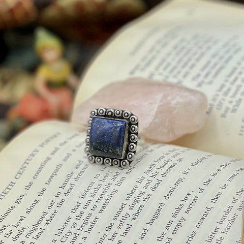 Large Square Lapis Sterling Statement Ring
