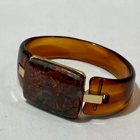 Rare Vintage Brown Lucite Bangle with Red Jasper