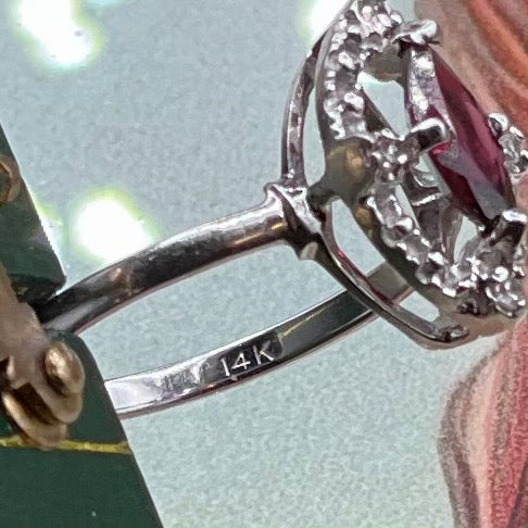 Vintage 14kt Solid White Gold Ring with Ruby