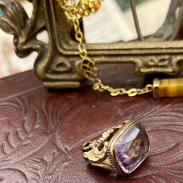 Antique Watch Fob with Pale Purple Czech Cut Glass