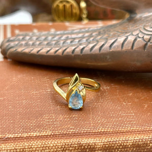 Vintage 14kt Yellow Gold Plated Pear Blue Topaz Ring