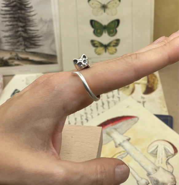 RARE Vintage Sterling Kitty Wrap Ring