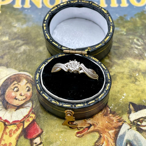 Vintage English 9kt White Gold Diamond Ring