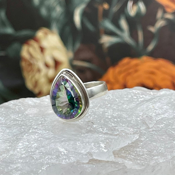 Rare Sterling Silver Mystic Topaz Teardrop Ring