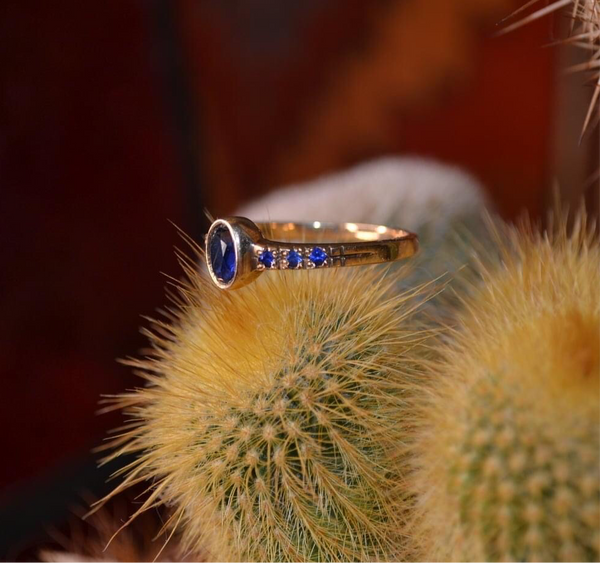 Blue Sapphire Vintage 10 KT Gold Plated Ring