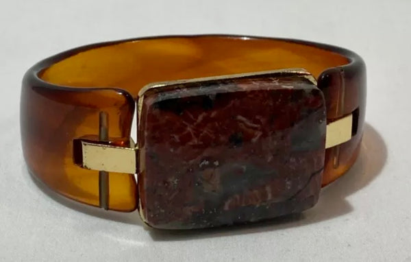 Rare Vintage Brown Lucite Bangle with Red Jasper