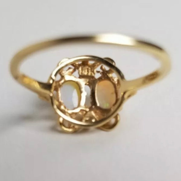 Vintage 14kt Yellow Gold Filigree Double Opal Ring