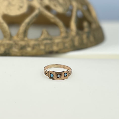 Antique Seed Pearl & Turquoise 10kt Rose Gold Ring