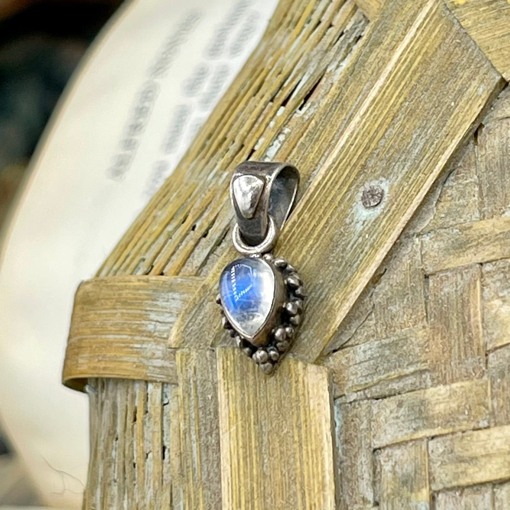 Petite Vintage Sterling Silver Moonstone Drop Pendant