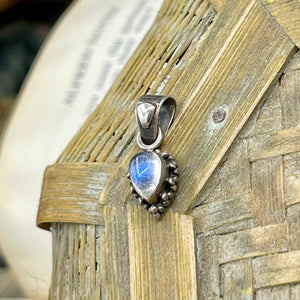 Petite Vintage Sterling Silver Moonstone Drop Pendant