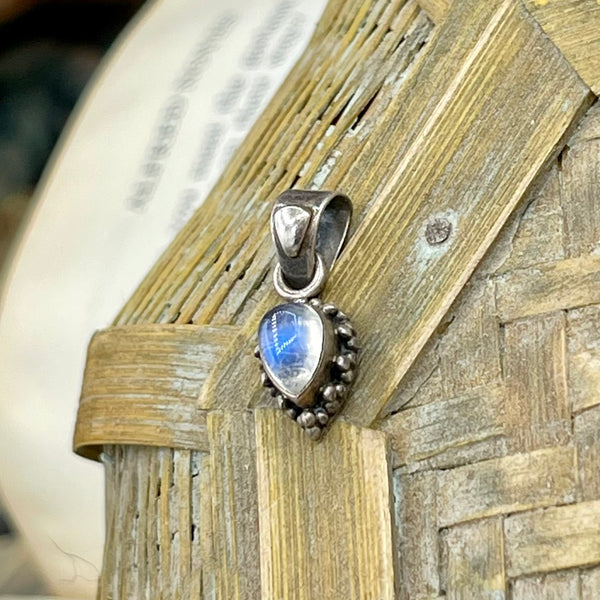 Petite Vintage Sterling Silver Moonstone Drop Pendant