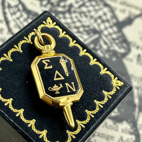 Vintage Onyx and Gold Filled Delta Nu Key Pin Pendant