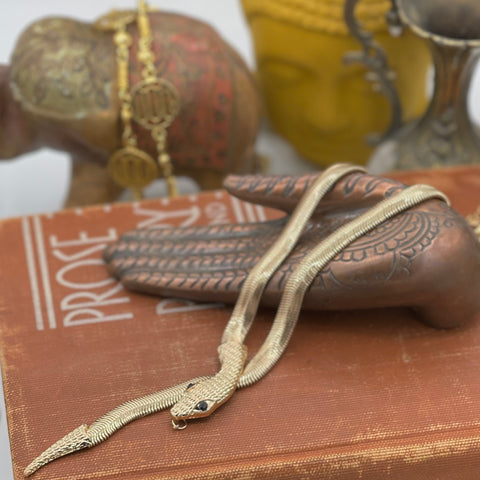 Vintage Serpent Necklace with Black Gem Eyes
