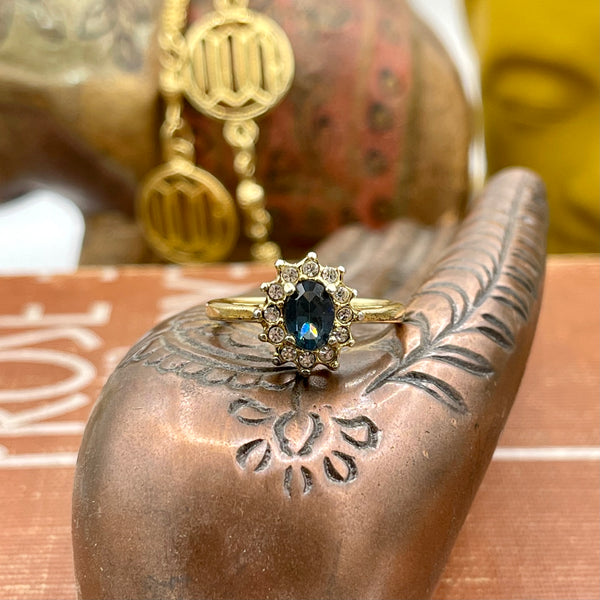 Vintage Unmarked Ring with Blue Gem and Halo